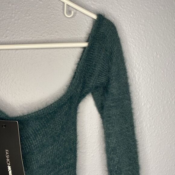 NWT New Fashion Nova Fuzzy Feels Green One Shoulder Dress Size XS - Picture 6 of 11